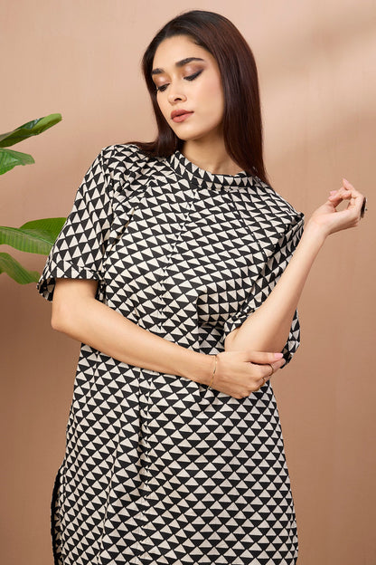 Cowl Neck Cotton Tunic Kurta Top Onyx Triangle