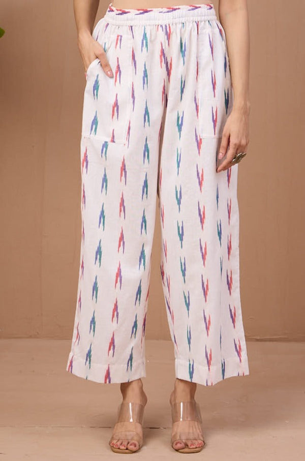 Maati Craft comfort fit cotton pants - white multi ikat