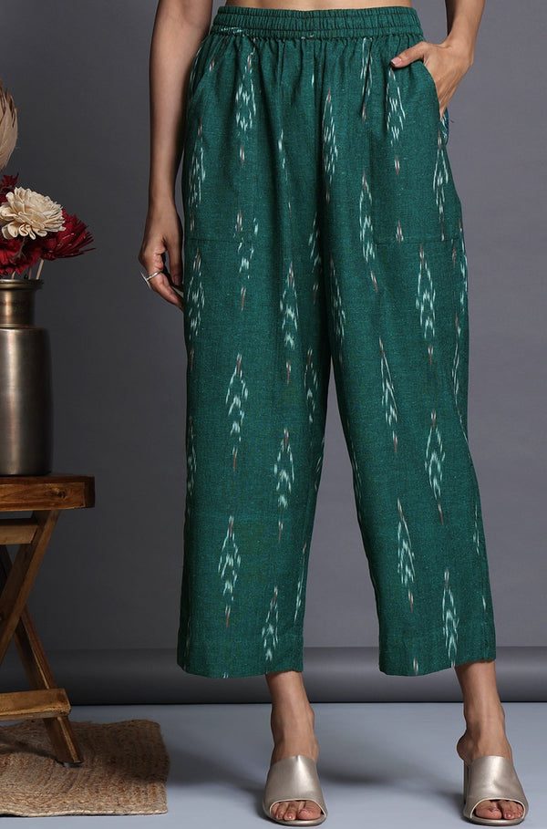Maati Craft comfort fit cotton pants - rama green ikat