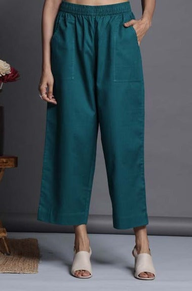 Comfort Fit Cotton Pants - Rama Green Linen