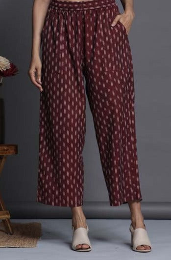 Maati Craft comfort fit cotton printed pants - maroon ikat
