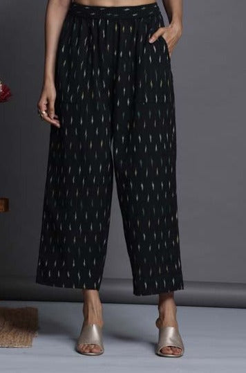 Maati Craft comfort fit cotton pants - black green ikat