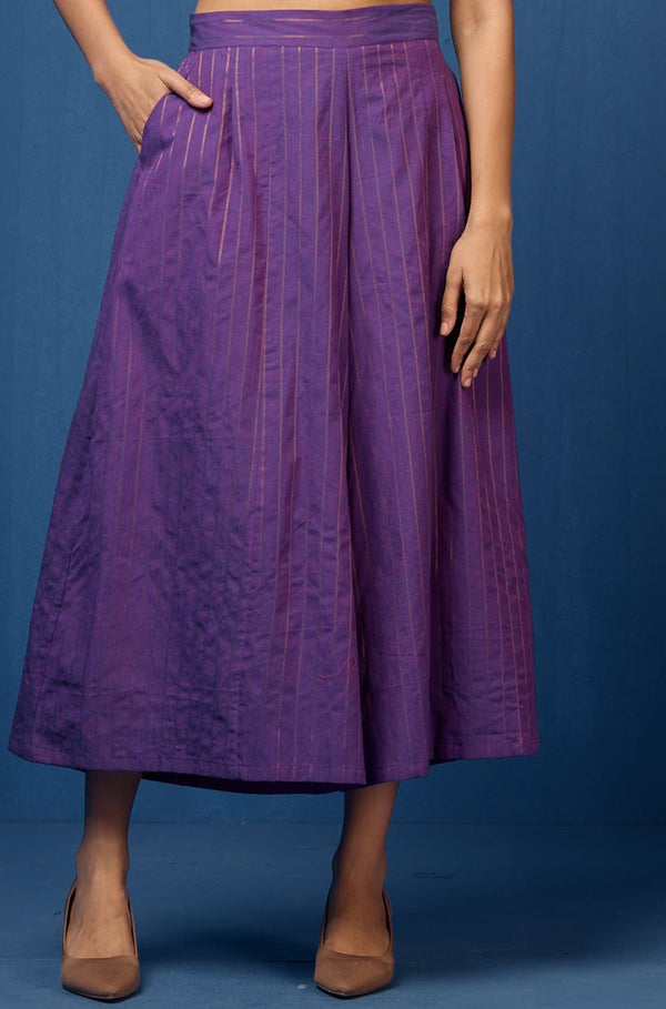 Maati Craft box pleated culotte - purple zari lines