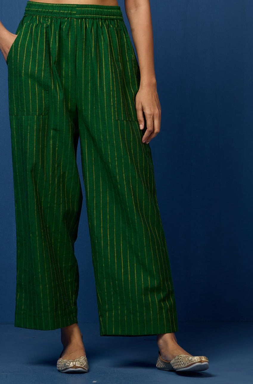 Maati Craft comfort fit pants - green zari lines