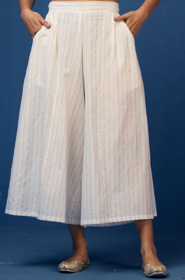 Maati Craft box pleated culotte - white zari lines