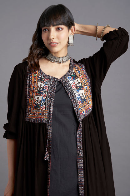 Maati Vintage Kutchi Yoke Jacket - Timeless Ebony & Many Mirrors