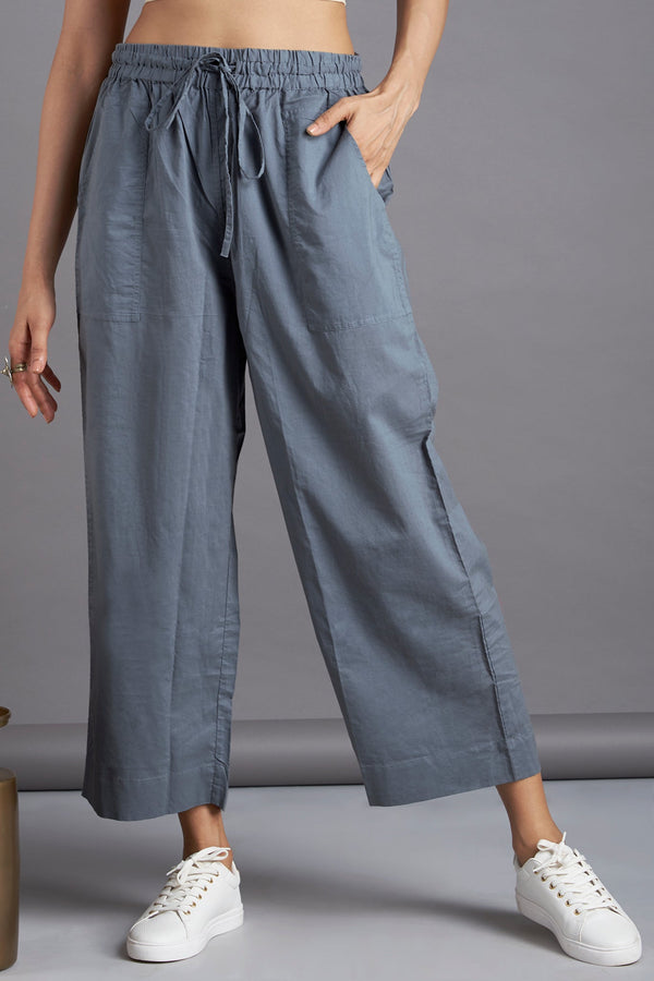 Maati Craft Comfort fit pants - Dark grey cotton with pockets