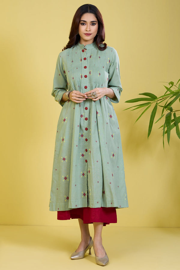 Pleated Neck Pintuck Dress Soft Sageberry Mc