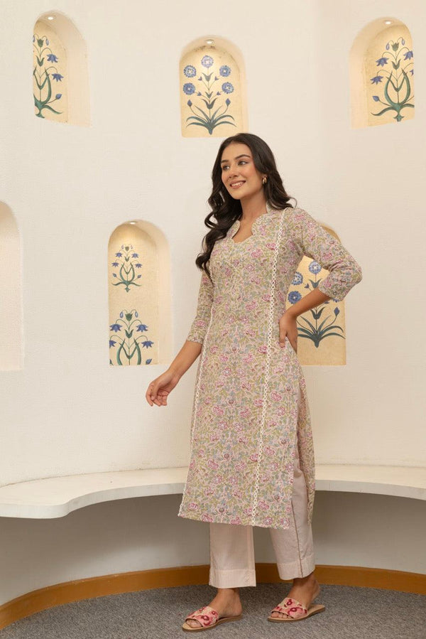 Crenel Rose Printed Cotton Kurta Only