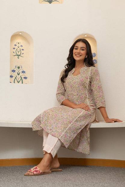 Crenel Rose Printed Cotton Kurta Only