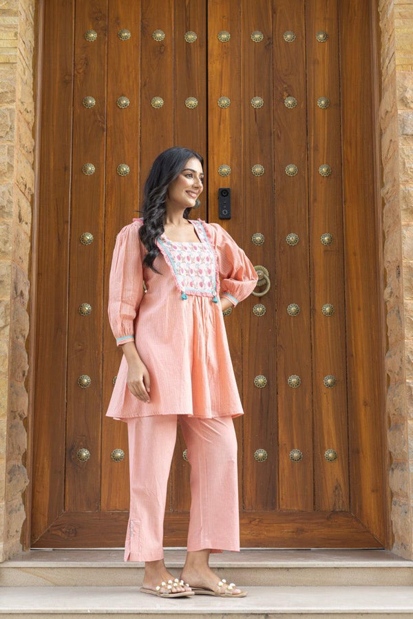 Seher Coral Cotton Co-Ord Set