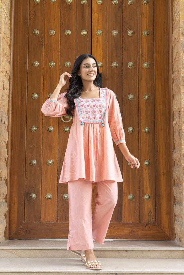 Seher Coral Cotton Co-Ord Set