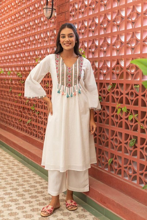 Dove White Cotton Kurta Set