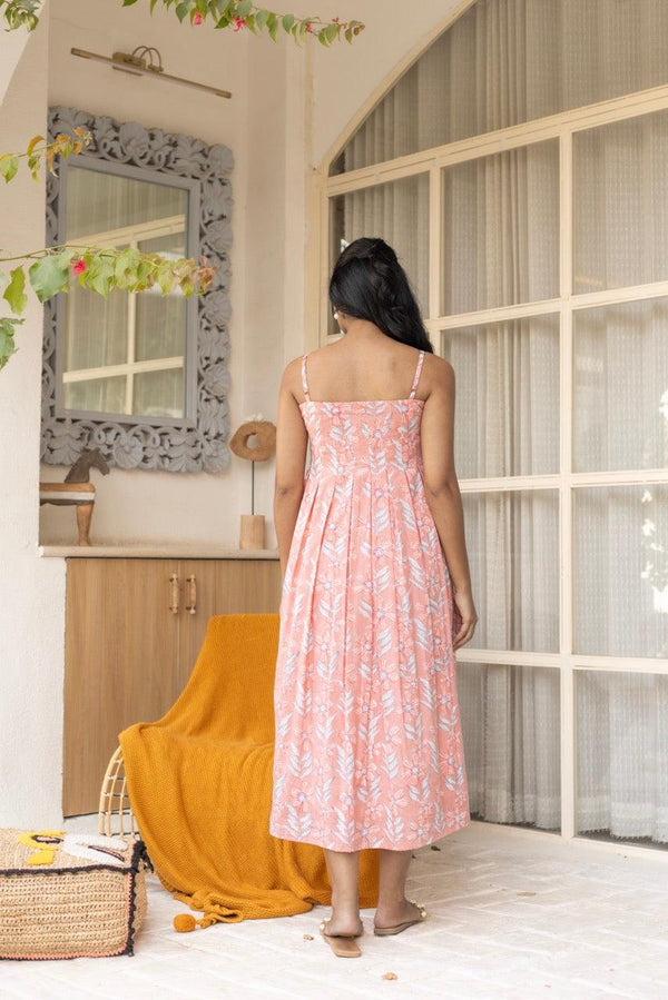 Plush Coral Floral Printed Cotton Dress