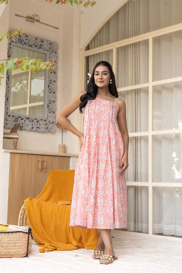 Plush Coral Floral Printed Cotton Dress