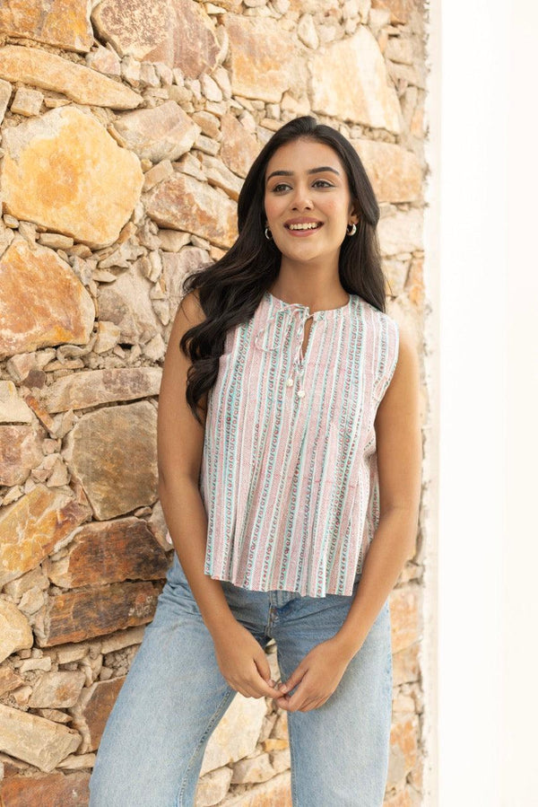 Tan Linear Cotton Top