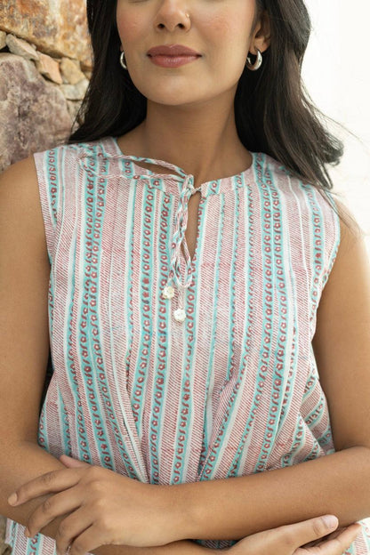 Tan Linear Cotton Top