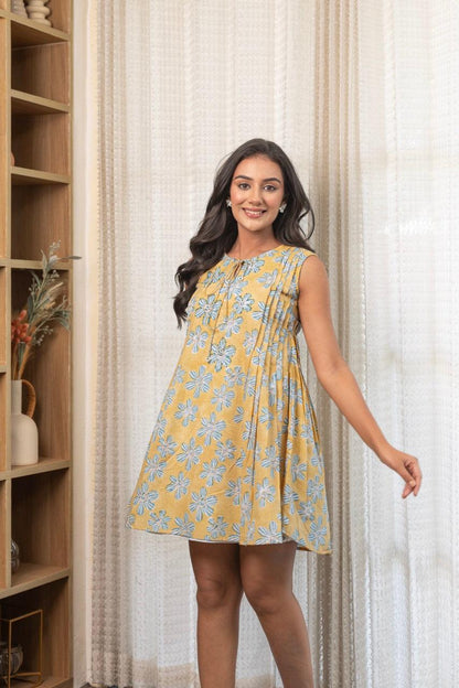 Bumblebee Floral Printed Cotton Dress