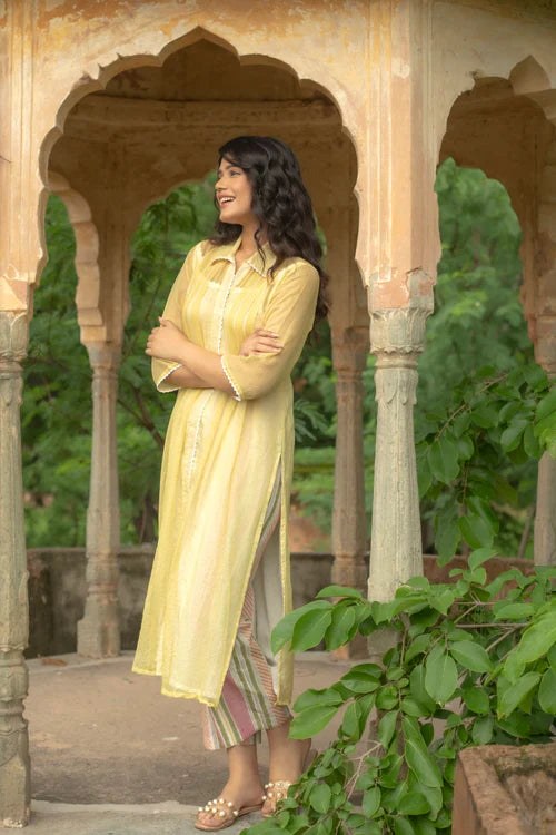 Yellow Mellow Doriya Kurta Set