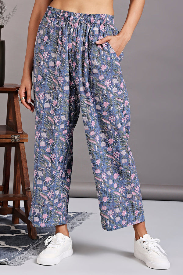 Maati Craft Comfort fit pants - light grey floral linen