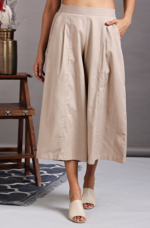 Maati Craft box pleated culotte - beige linen