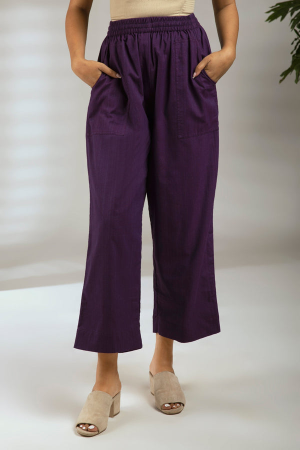 Maati Craft Comfort fit cotton pants - DEEP purple woven cotton