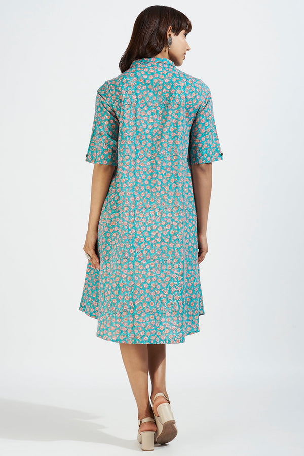 Contemporary Collar Swing Dress - Aruba Blue & Coastal Blooms Mc