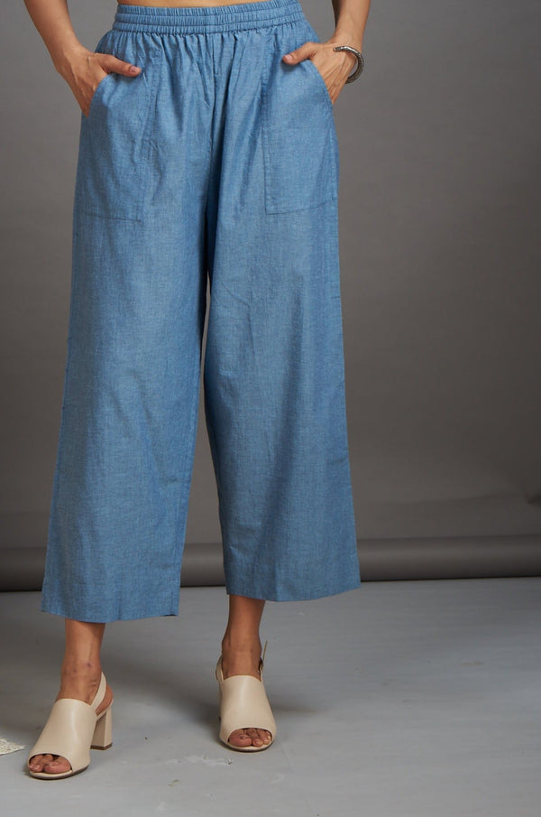 Maati Craft Comfort fit cotton pants - Denim blue south cotton