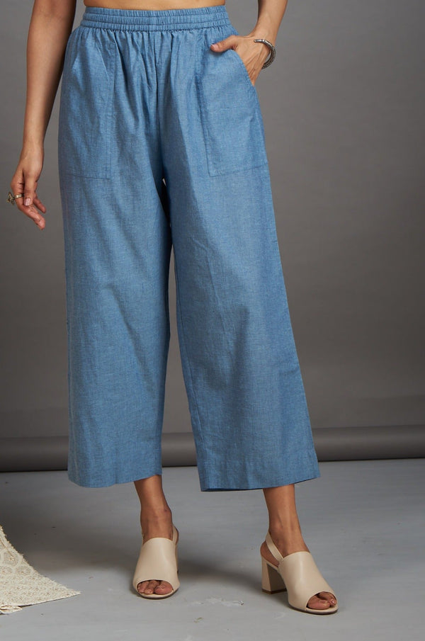 Maati Craft Comfort fit cotton pants - Denim blue south cotton