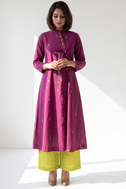 Magenta Petal Dots Cross Potli Angrakha Kurta Mc