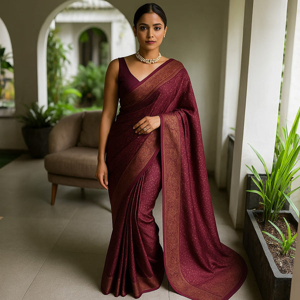 Semi Satin Silk Saree Maroon