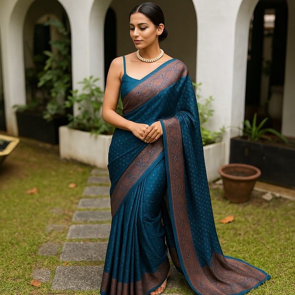 Semi Satin Silk Saree Royal Blue