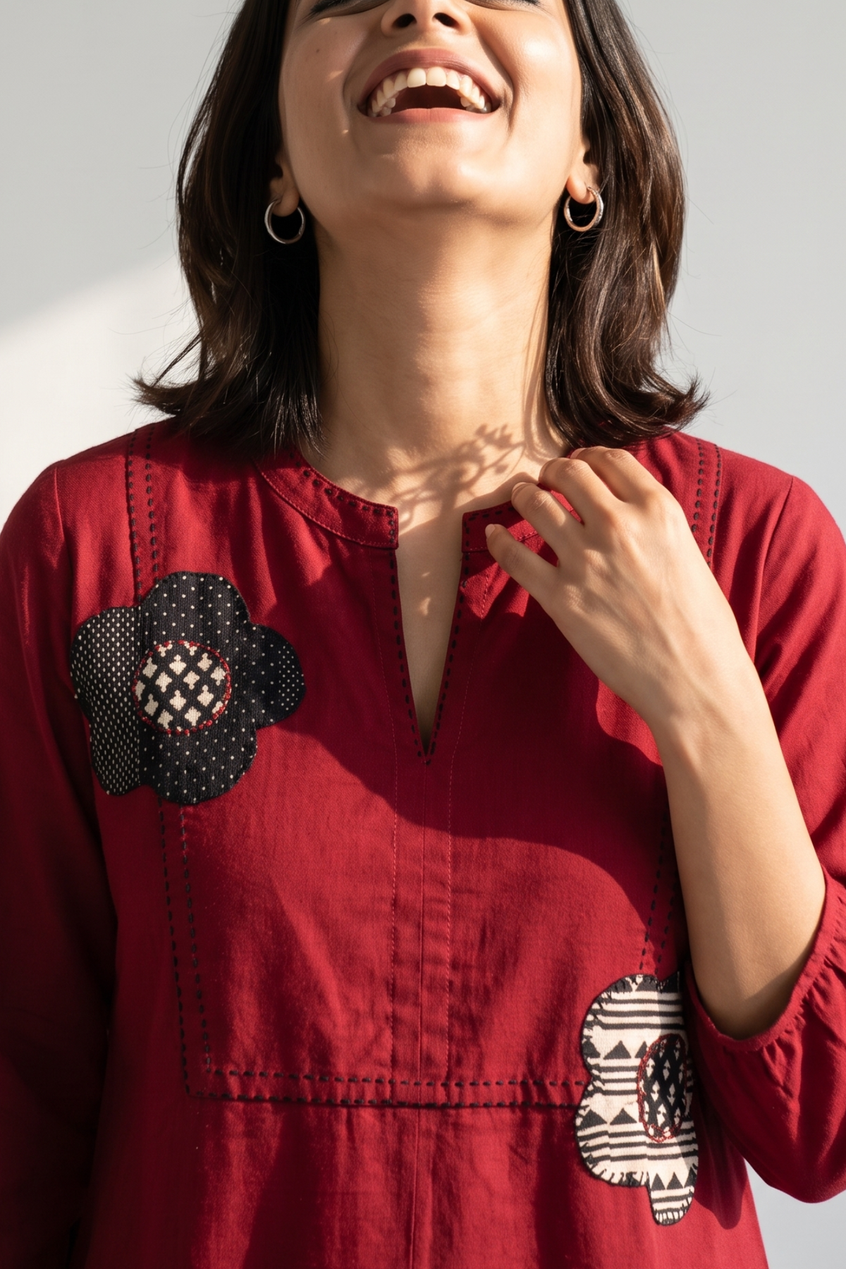 Chestnut And Champa Maroon Cotton Dress With Patch Pocket Mc