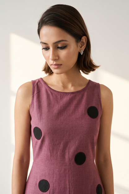Mauve Noir Border Weave Round Neck Sleeveless Dress Mc