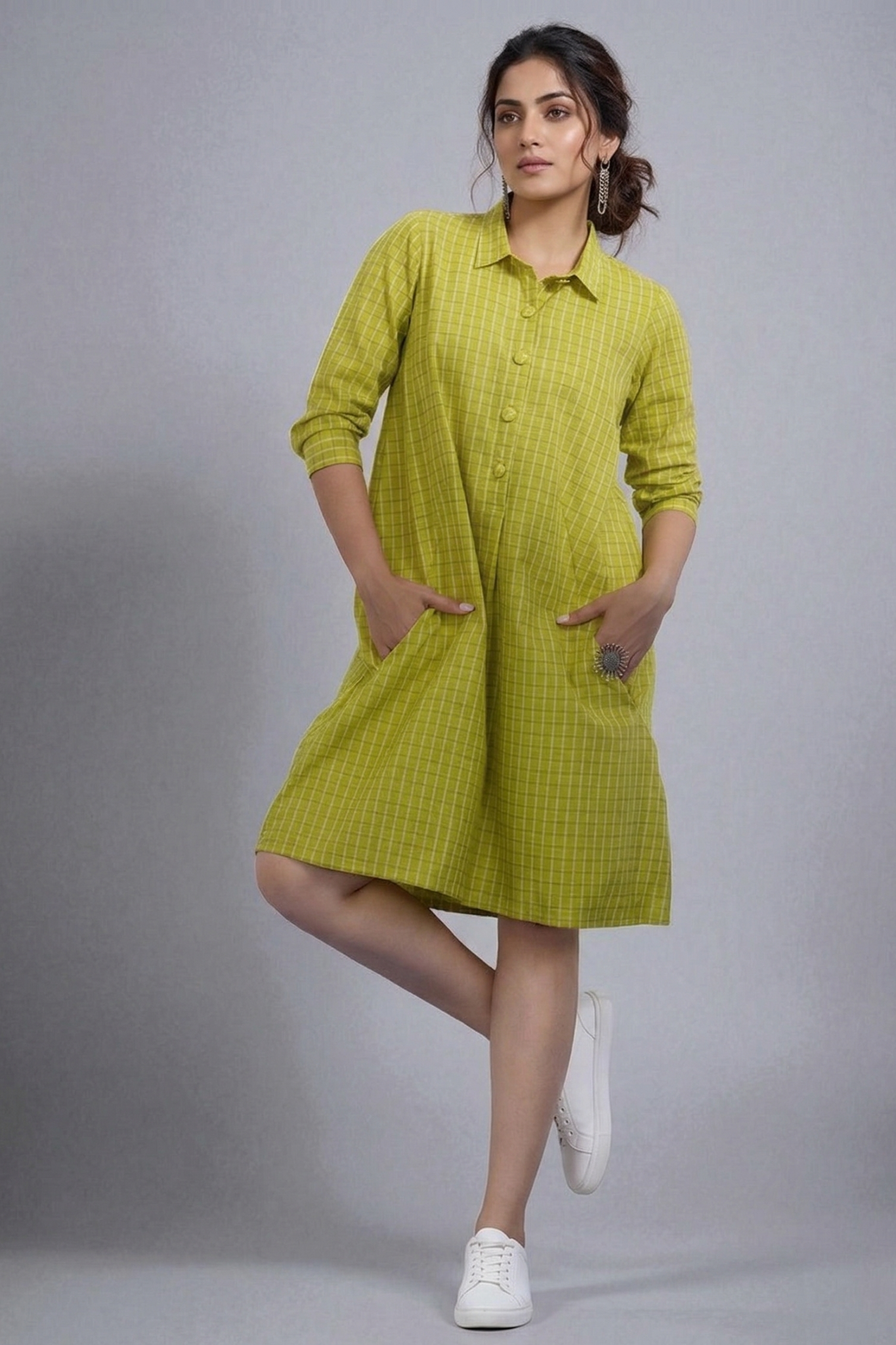 Meadow Grid Tunic Shirt Dress