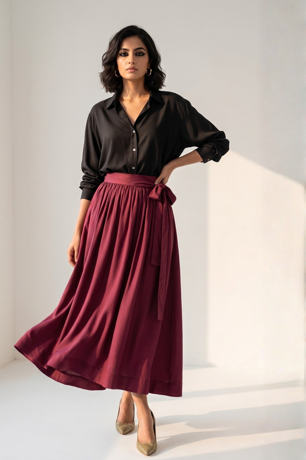 Mulberry Luxe Modal  Panelled Flared Skirt
