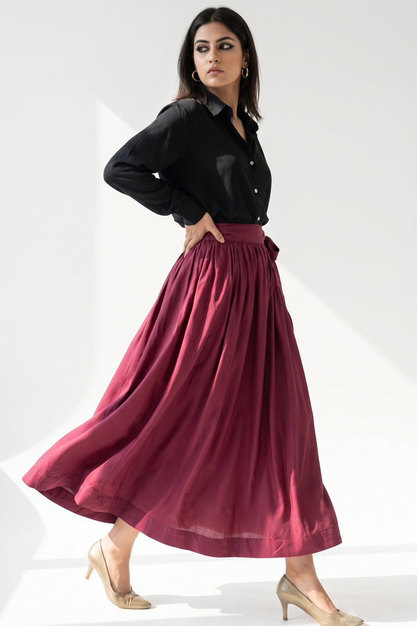 Mulberry Luxe Modal  Panelled Flared Skirt