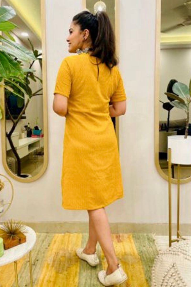 Mustard Embroidered Shift Dress