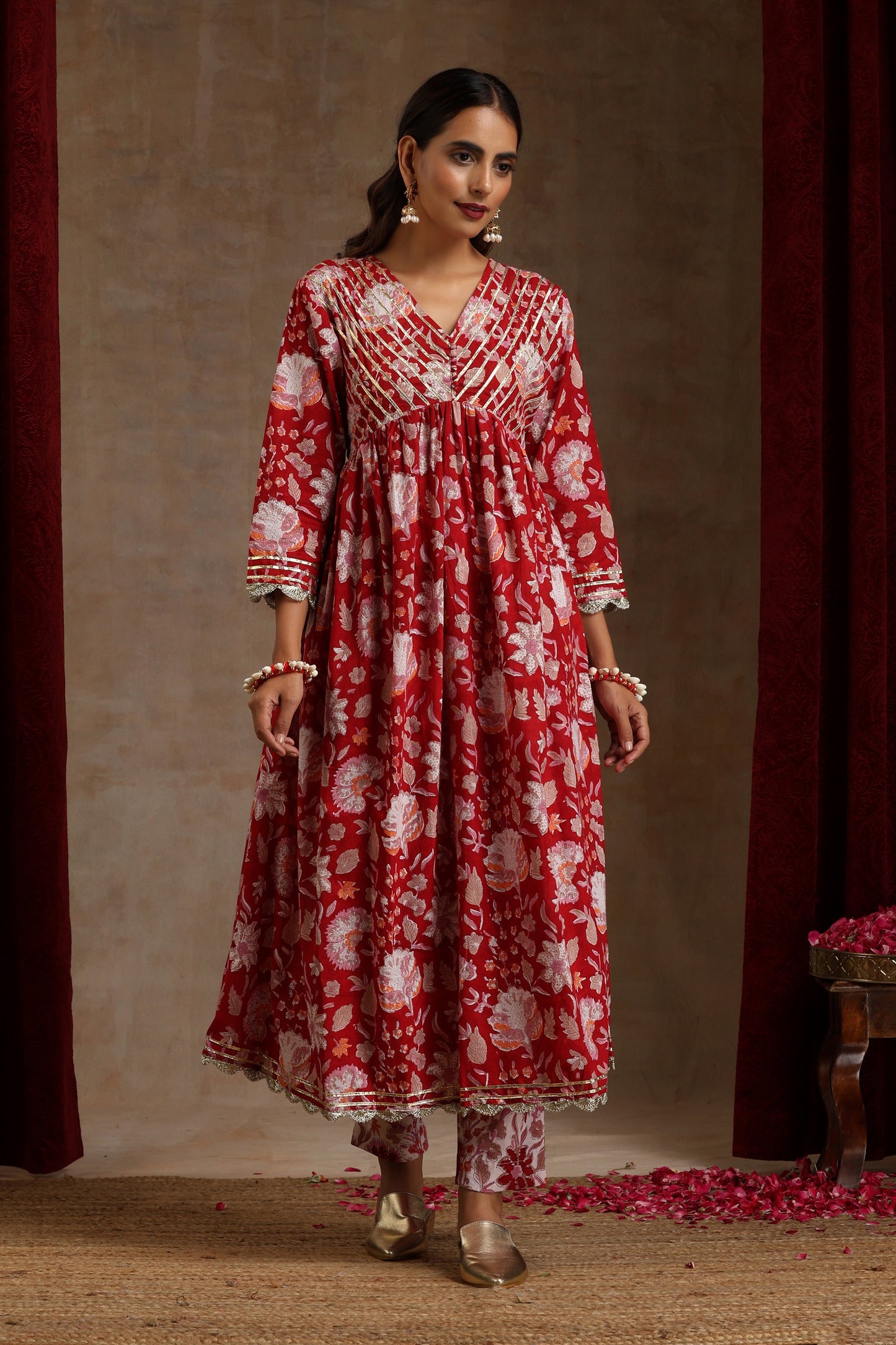 Murraya Red Scarlet Floral Anarkali Set of 3