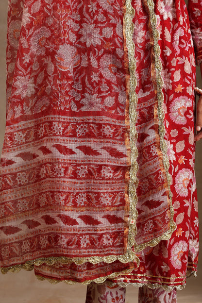 Murraya Red Scarlet Floral Anarkali Set of 3