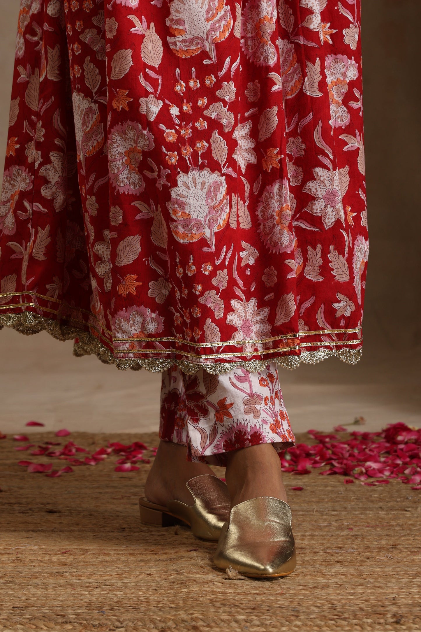 Murraya Red Scarlet Floral Anarkali Set of 3