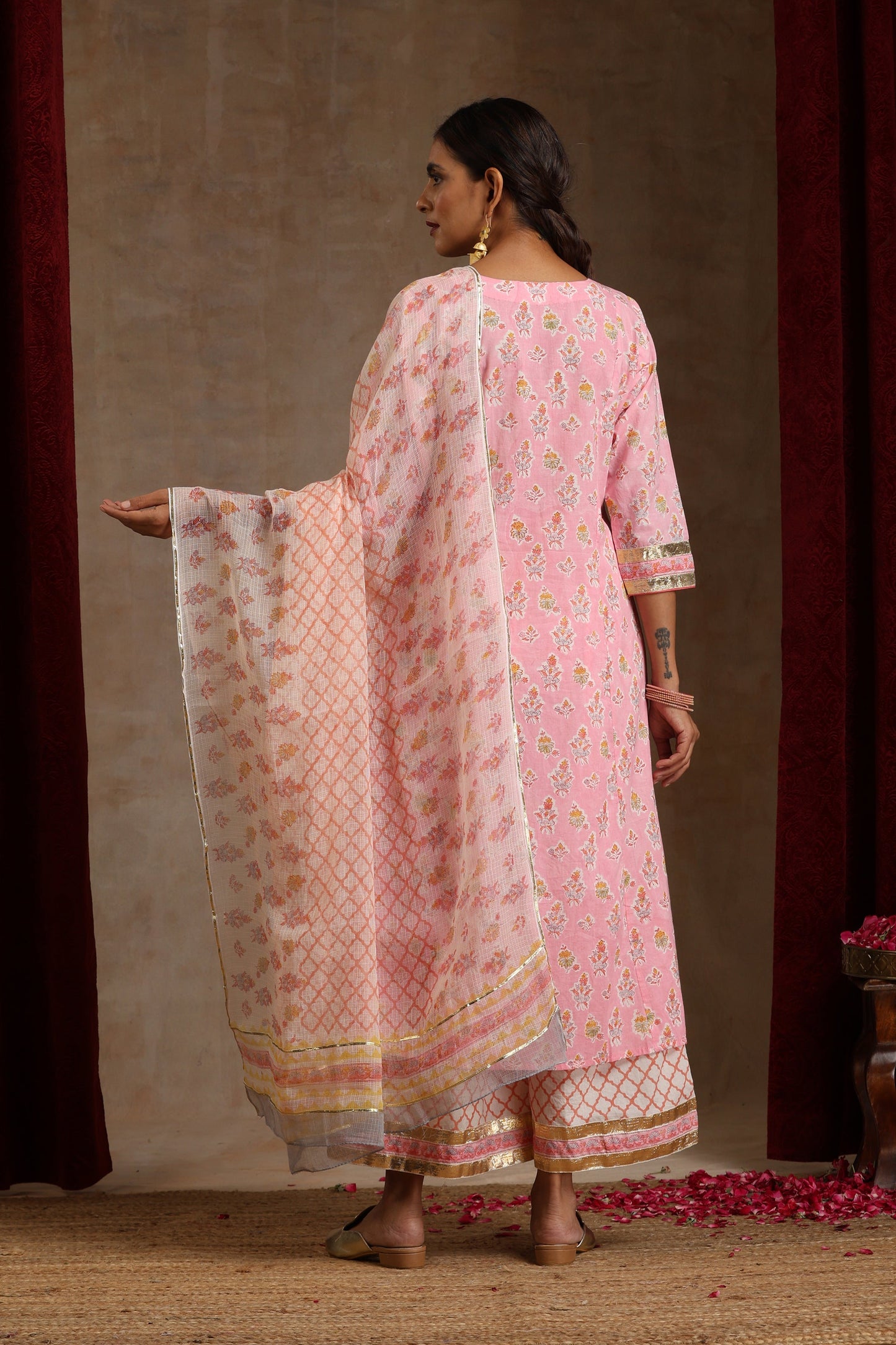 Murraya Pink Dahlia Angrakha Set of 3