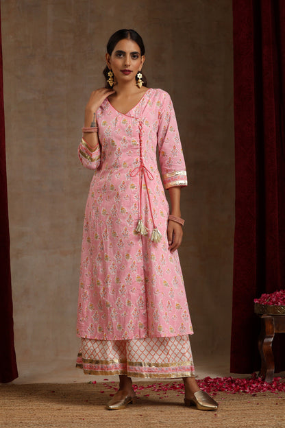 Murraya Pink Dahlia Angrakha Set of 3