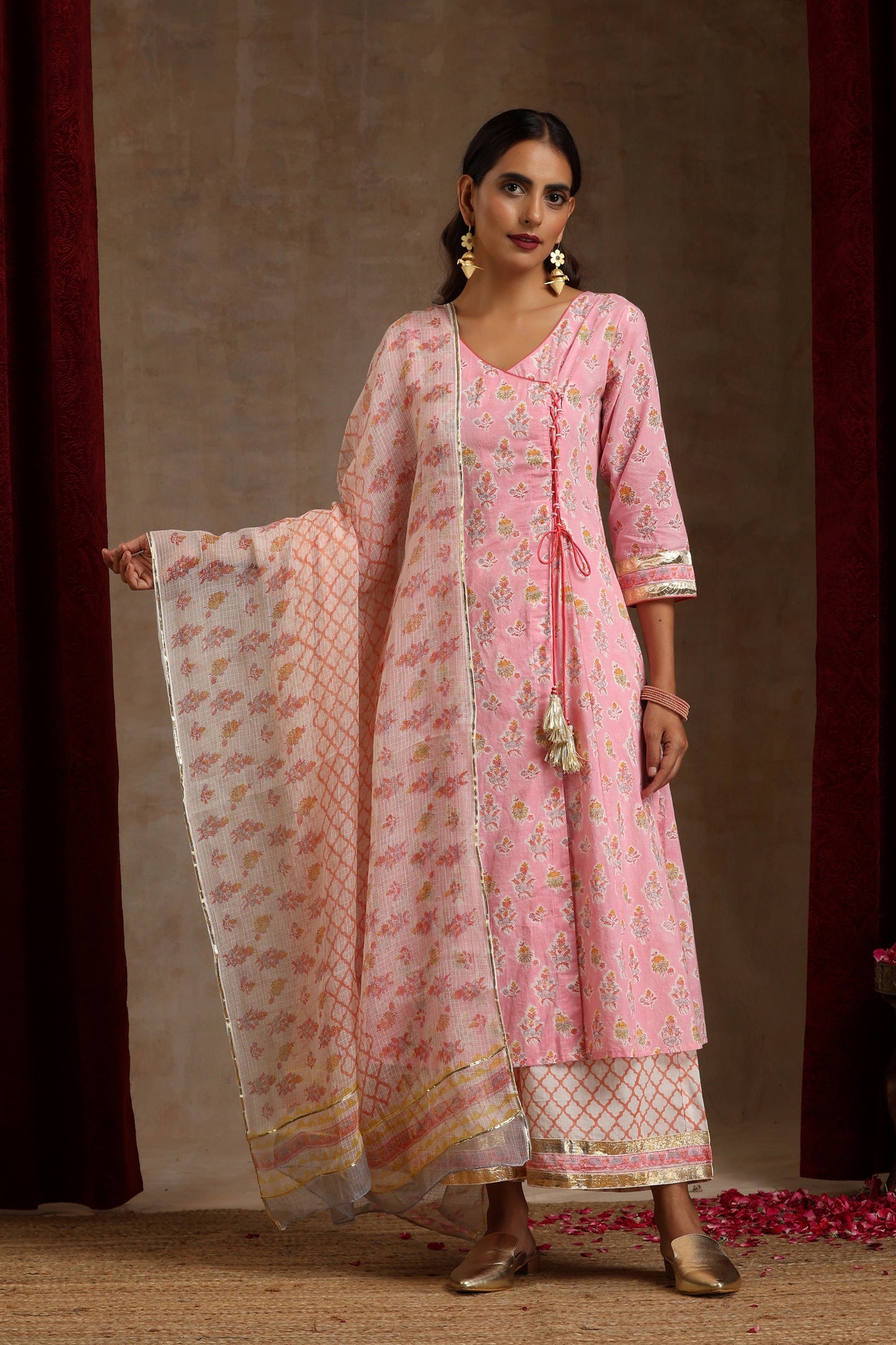 Murraya Pink Dahlia Angrakha Set of 3