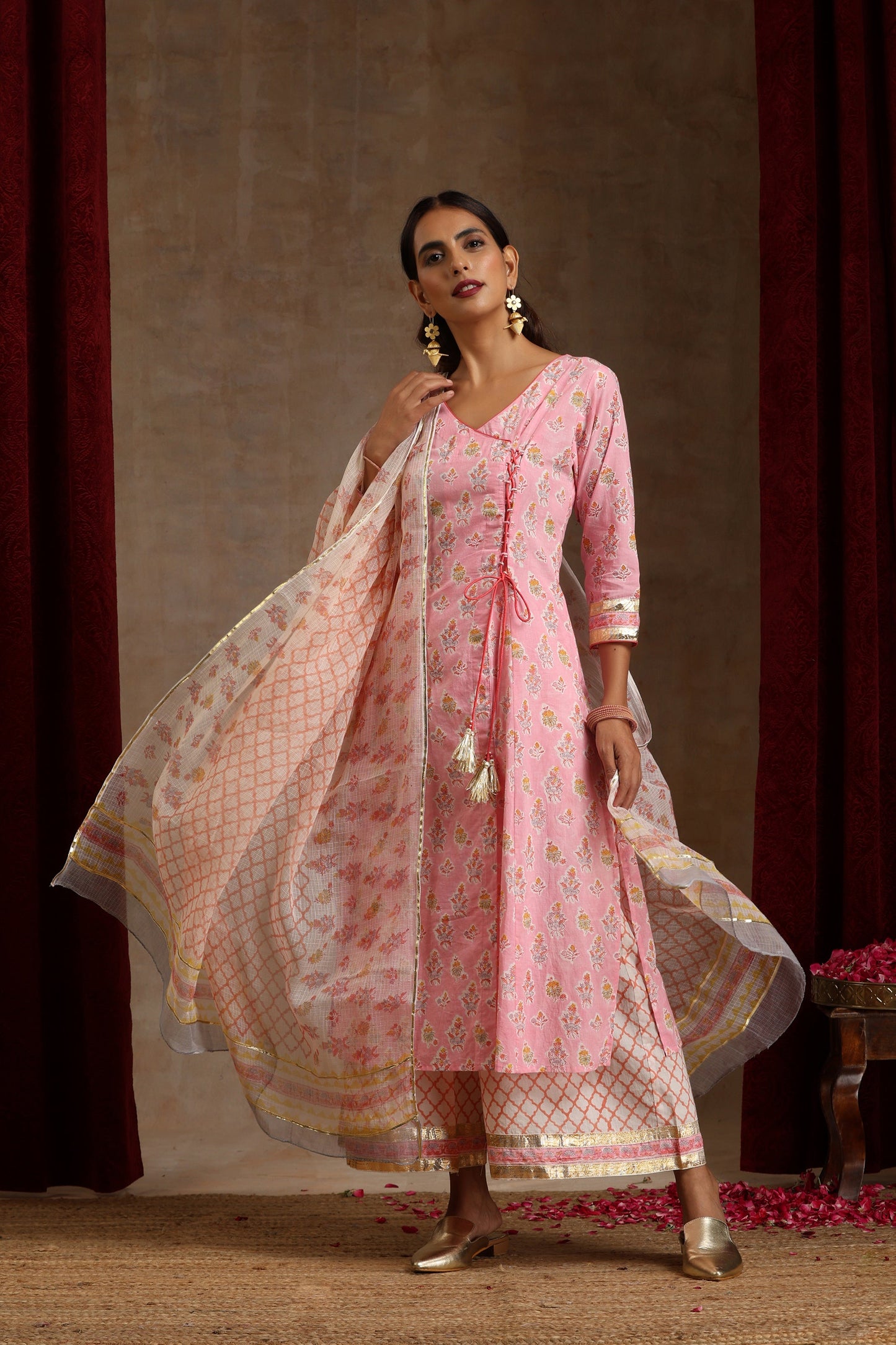 Murraya Pink Dahlia Angrakha Set of 3