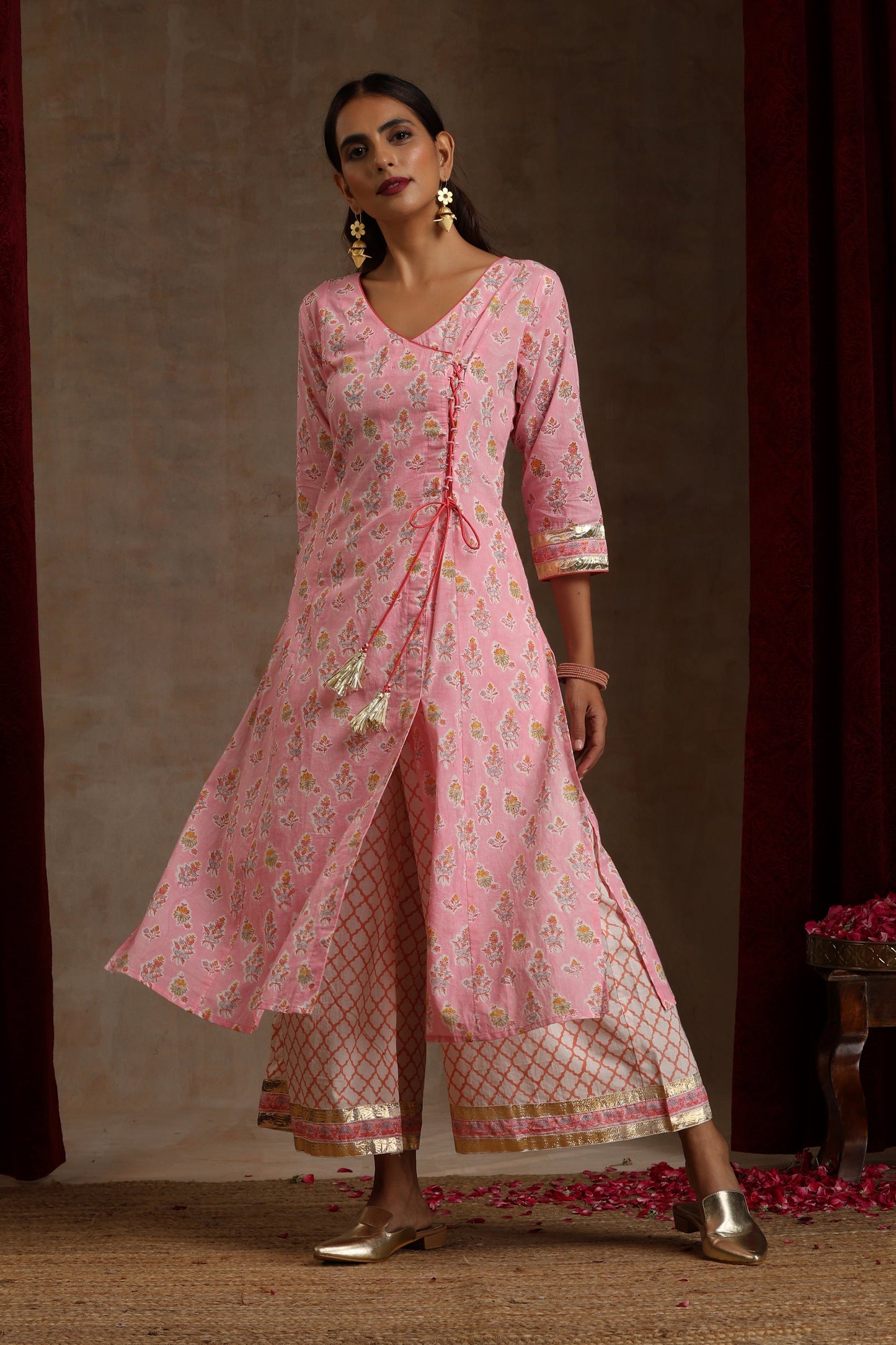 Murraya Pink Dahlia Angrakha Set of 3