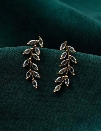 18K Gold-Tone Marquise Crystal Leaf Drop Earrings