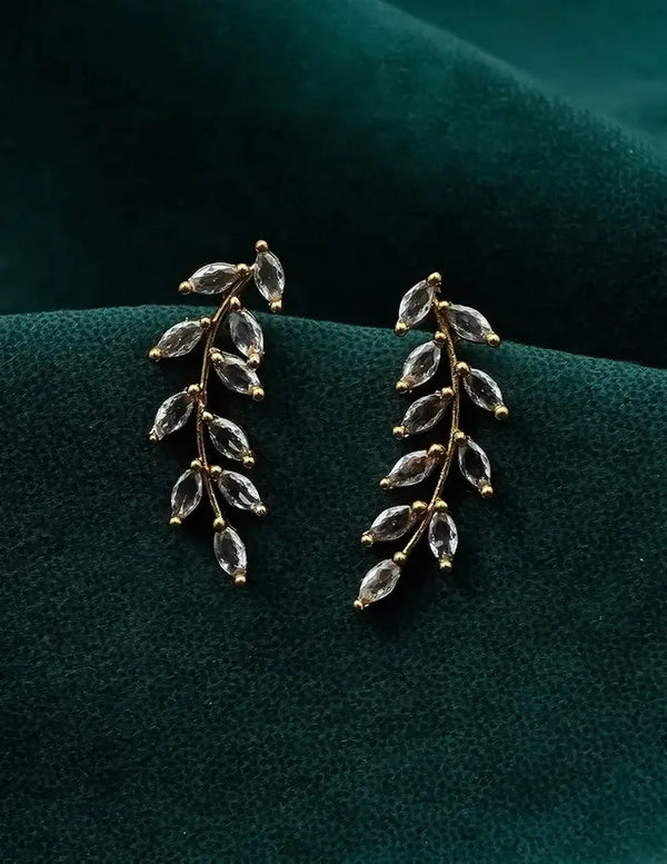 18K Gold-Tone Marquise Crystal Leaf Drop Earrings LP- 48Hr Delivery