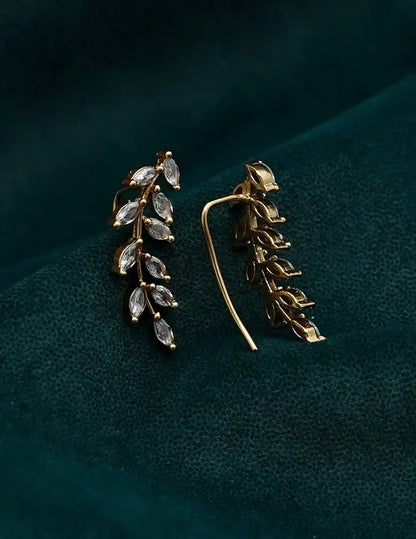 18K Gold-Tone Marquise Crystal Leaf Drop Earrings