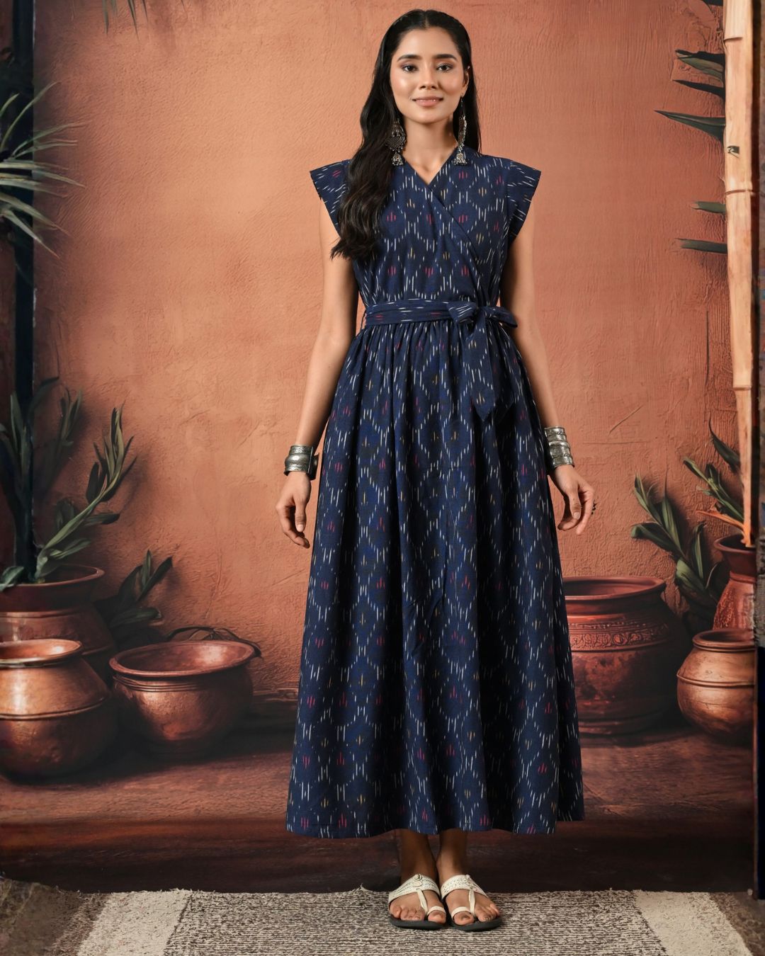 Akira Navy Ikat Wrap Maxi Dress Bo